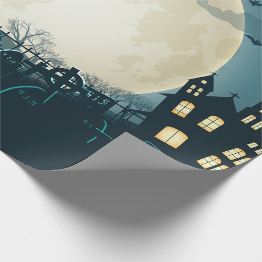 Graveyard met pompoenen, vleermuizen, dode boom, m cadeaupapier (Hoek)