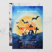 Graveyard setting Sun Bats Halloween Party Kaart (Voorkant / Achterkant)