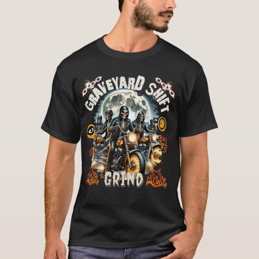 Graveyard Shift Grind Biker Skeletten T-shirt (Voorkant)