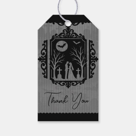 Graveyard Vows Black & Grey Gothic Wedding Cadeaulabel (Voorkant)