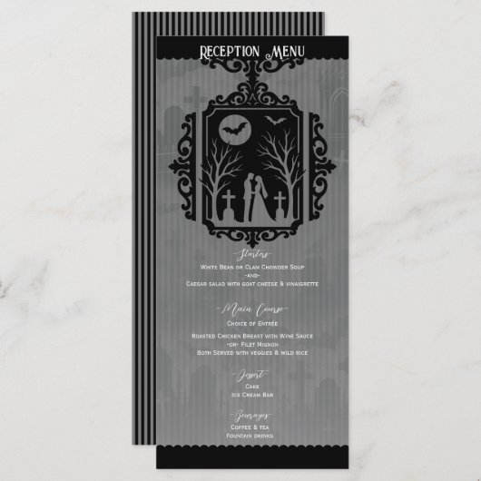 Graveyard Vows Black & Grey Gothic Wedding Menu (Voorkant / Achterkant)