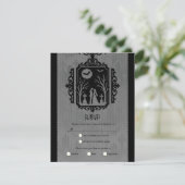 Graveyard Vows Black & Grey Gothic Wedding RSVP Kaart (Staand voorkant)