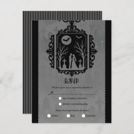 Graveyard Vows Black & Grey Gothic Wedding RSVP Kaart