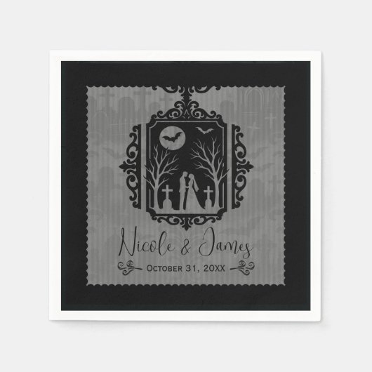 Graveyard Vows Black & Grey Gothic Wedding Servet (Voorkant)