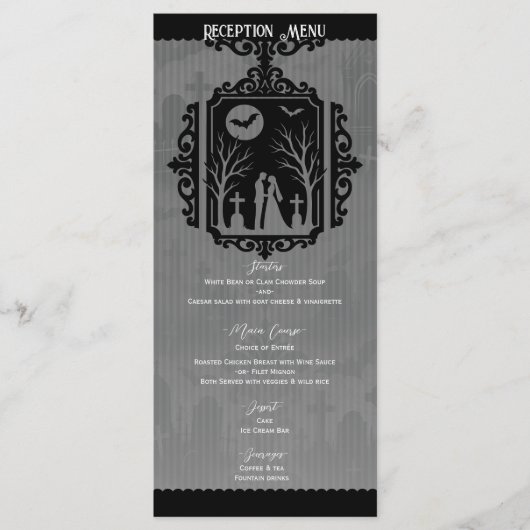 Graveyard Vows Black & Grey Gothique Menu Mariage (Devant)