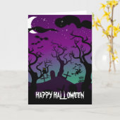 Graveyard zwart, paarse, turquoise Halloween Kaart (Gele Bloem)