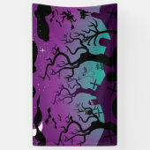 Graveyard zwart, paarse, turquoise Halloween Spandoek (Verticaal)