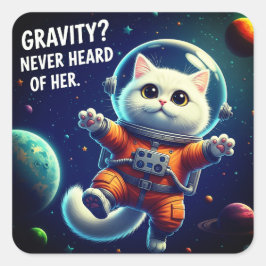 Gravity? Never Heard of Her. Cute Space Cat Vierkante Sticker