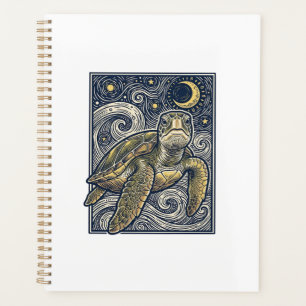 Gravure ancienne tortue marine nuit étoilée