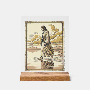 Gravure de marche spirituelle vintage sur l'eau