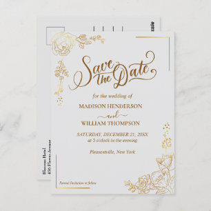 Gravure Gouden Bloemen Bruiloft Save The Date Briefkaart