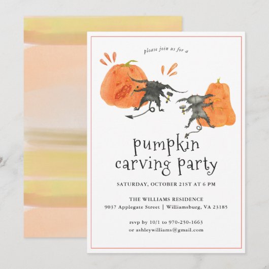 Gravure sur citrouille | Invitation à une fête d'H (Devant / Derrière)