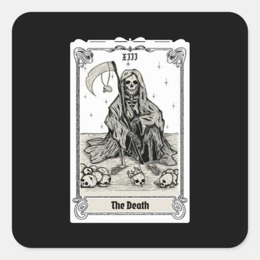 gravure tarot de dood XIII Vierkante Sticker (Voorkant)