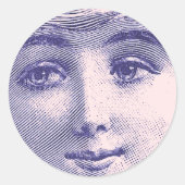 gravure van een mooi vrouwengezicht ronde sticker (Voorkant)
