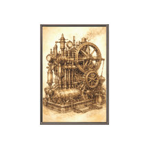 Gravure van stoommachine uit het verleden