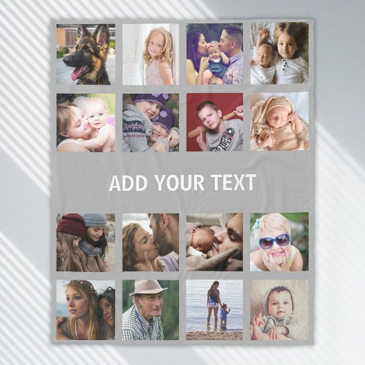 Gray 16 Foto Collage Fleece Deken