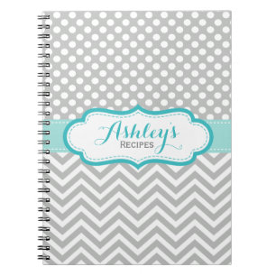 Gray and Aqua Blue Polka Dots Pattern Notitieboek