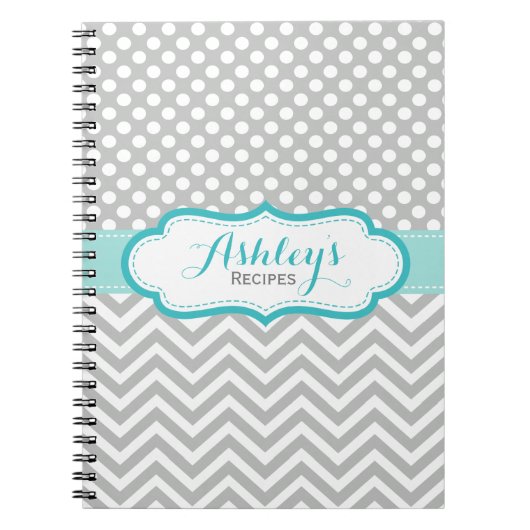 Gray and Aqua Blue Polka Dots Pattern Notitieboek (Voorkant)