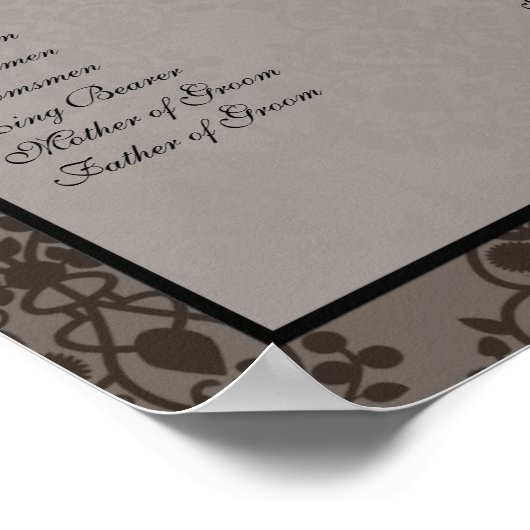Gray and Black Damask Reception Seining Chart Poster (Hoek)