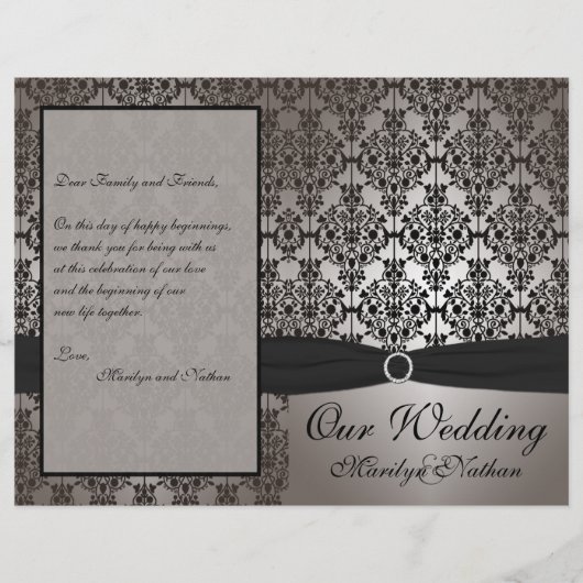Gray and Black Damask Wedding Program (Voorkant)