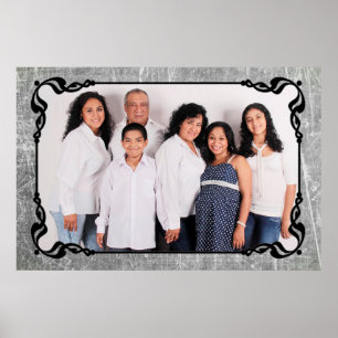 Gray and Black Script Border Family Photo Poster