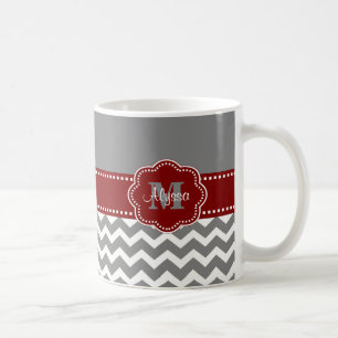 Gray and Dark Red Chevron Persoonlijk Koffiemok