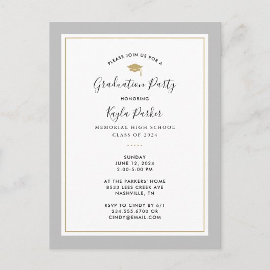 Gray and Gold 3 Foto Graduparty Invitation Aankondigingskaart (Voorkant)