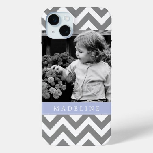 Gray and Periwinkle Zigzags Persoonlijke foto Case-Mate iPhone Case (Achterkant)