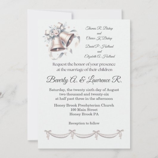 Gray and Pink Bells Wedding Invitation (Voorkant)