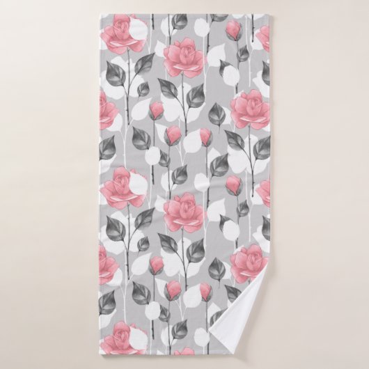Gray and pink. Floral (Serviette de bain)