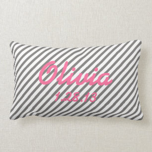 Gray and White Birth Date Nursery Pillow Kussen