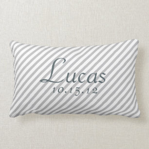 Gray and White Birth Date Nursery Pillow Kussen