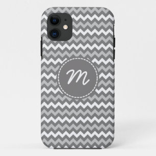Gray and White Chevron Pattern Aangepast monogram iPhone 11 Hoesje