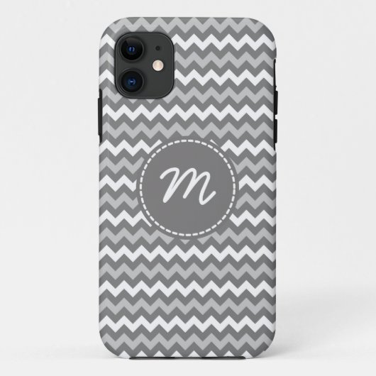 Gray and White Chevron Pattern Aangepast monogram Case-Mate iPhone Case (Achterkant)