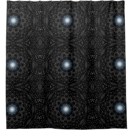 Gray and White Kaleidoscope Star Pattern on Black Douchegordijn (Voorkant)