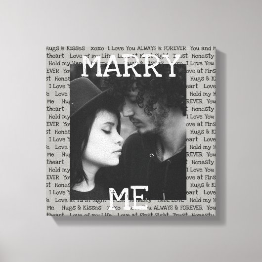 Gray and White Marry Me Couple's Photo Wall Art Canvas Afdruk (Voorkant)