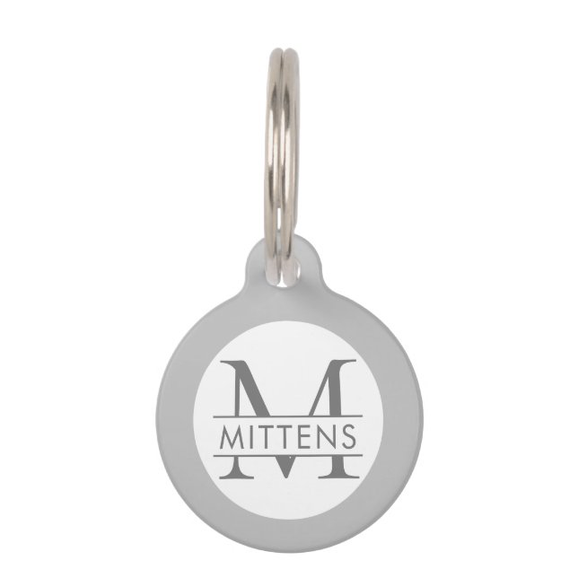 Gray and White Monochrome Monogram Cat of Dog Huisdierpenning (Voorkant)