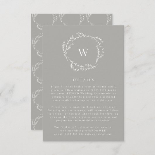 Gray and White Simple Wreath Wedding Card RSVP Kaartje (Voorkant / Achterkant)