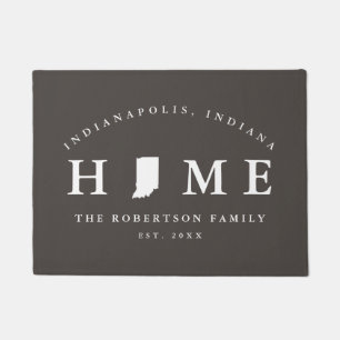 Gray and White State of Indiana Map Mat, Doormat Deurmat
