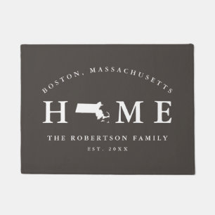 Gray and White State of Massachusetts Map Mat
