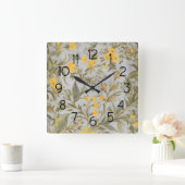 Gray and Yellow Floral Pattern Vierkante Klok (Huis)