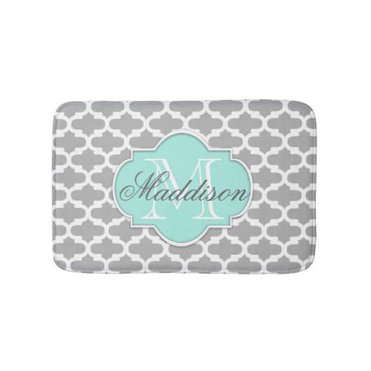 Gray Aqua Elegant Pattern Monogram Badmat (Voorkant)