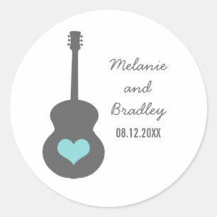 Gray/Aqua Guitar Heart Wedding Stickers