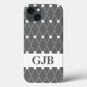 Gray Argyle Lattice met monogram iPhone 13 Hoesje
