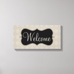 Gray Argyle Welcome Sign Canvas Art