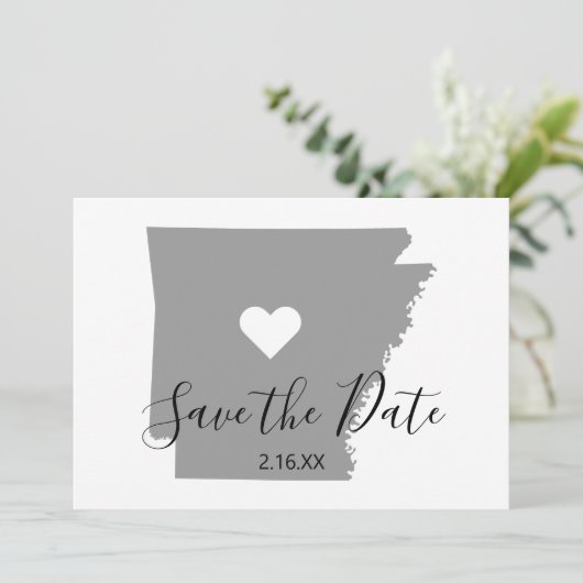 Gray Arkansas Map Shape Save The Date (Staand voorkant)