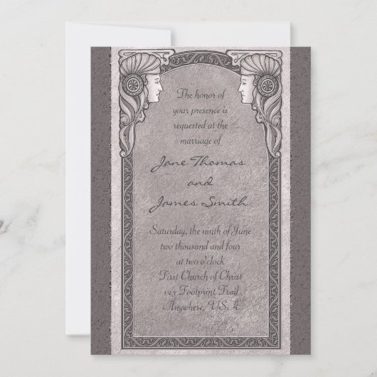 Gray Art Nouveau Wedding Kaart (Voorkant)