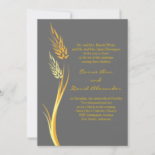 Gray Autumn Wheat Wedding Invitation Kaart