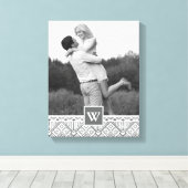 Gray Aztec Pattern | Foto met monogram Canvas Afdruk (Insitu (Houten vloer))