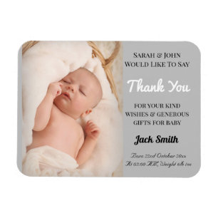 Gray Baby Boy Magnetic Photo Birth Announement Magneet